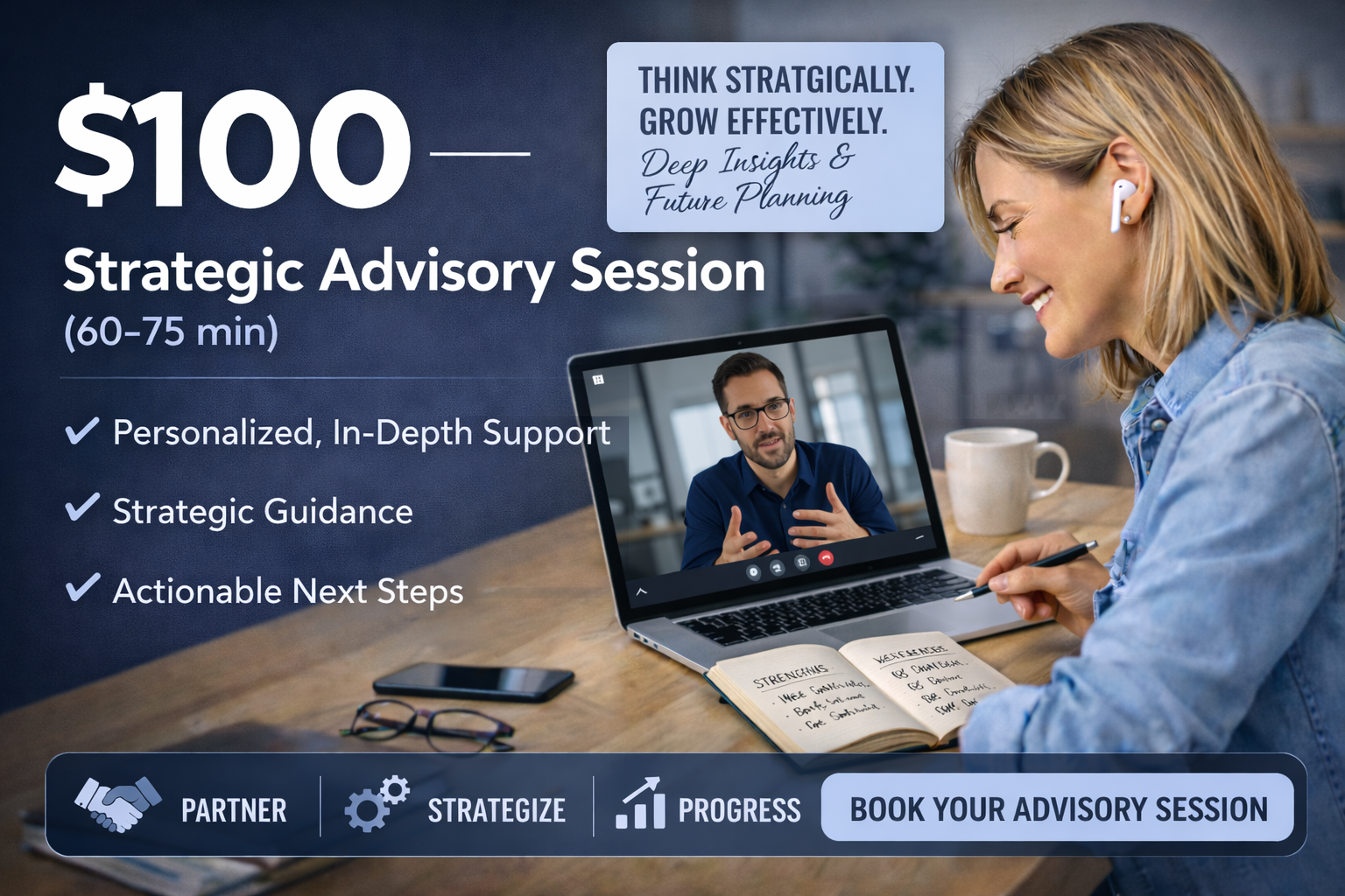 $100 — Strategic Advisory Session (60–75 min)